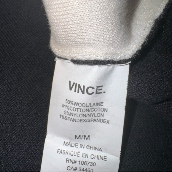 Vince Black Cream Colorblock Knit Sweater Wool Blend Soft Crew Neck Size Medium - Picture 3 of 6